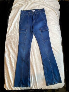 Blue Bootcut Cargo Jeans with Side Pockets
